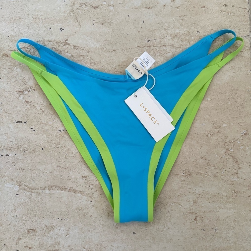 NWT! LSpace Billie Bikini Bottom, Blue/Green Bitsy Cut, Size L